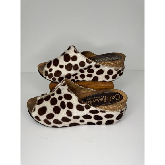 RARE Californians Leather Cork Cow Polka Dot Comfort Wedges Heels 6.5 - Picture 3 of 5